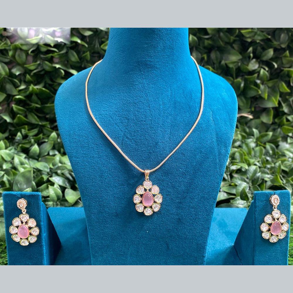 Amoliya Jewels Gold Plated Polki Kundan Chain Pendent Set