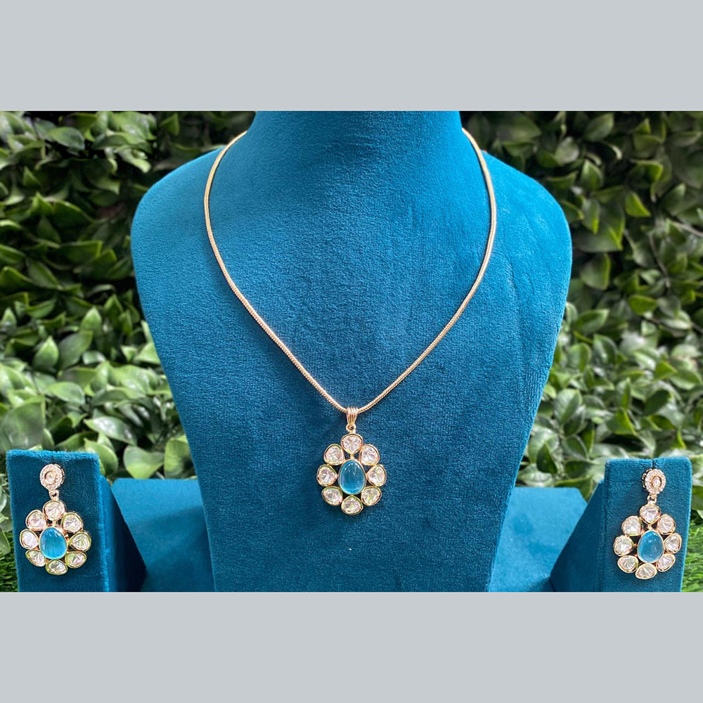 Amoliya Jewels Gold Plated Polki Kundan Chain Pendent Set