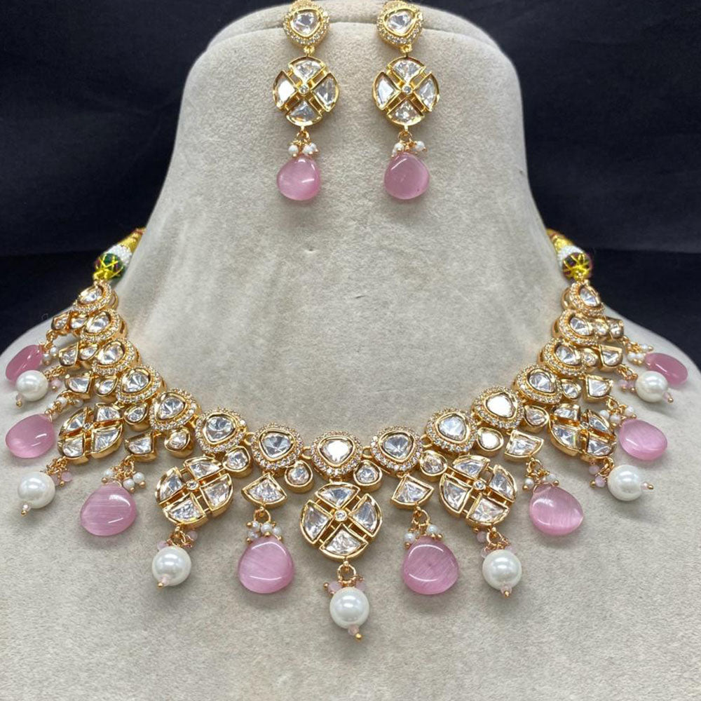 Amoliya Jewels Gold Plated Polki Kundan Stone And Pearls Necklace Set
