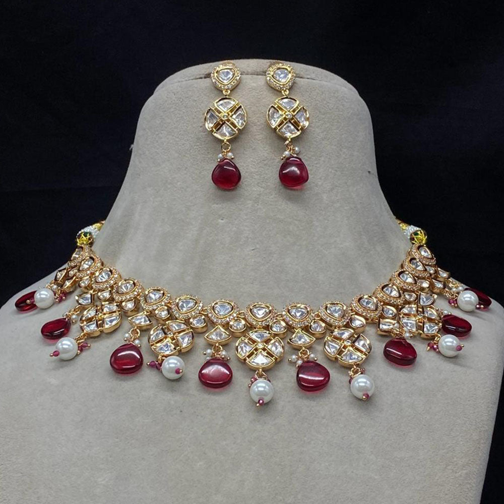 Amoliya Jewels Gold Plated Polki Kundan Stone And Pearls Necklace Set