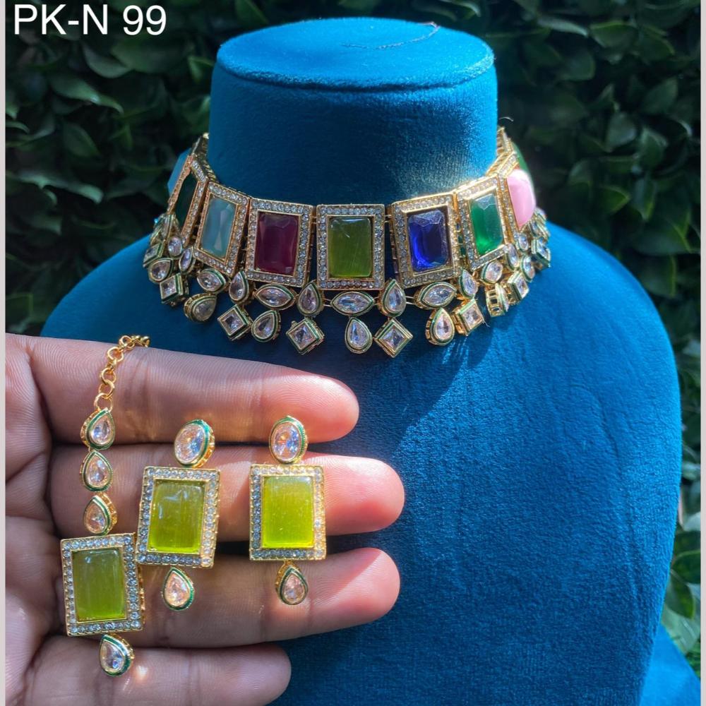 Amoliya Jewels Gold Plated Crystal Stone Choker Necklace Set