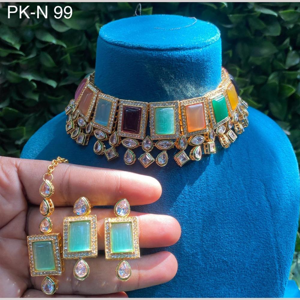 Amoliya Jewels Gold Plated Crystal Stone Choker Necklace Set