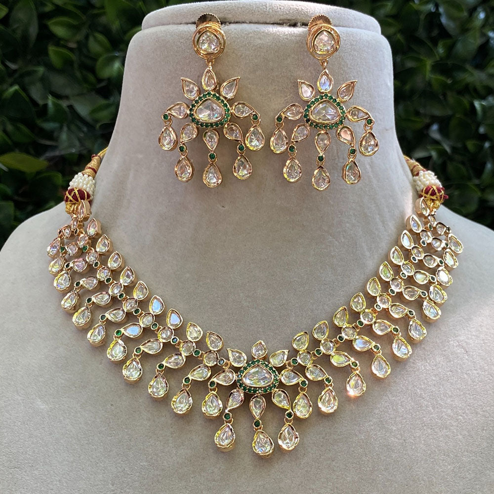 Amoliya Jewels Gold Plated Polki Kundan Stone And Pearls Necklace Set