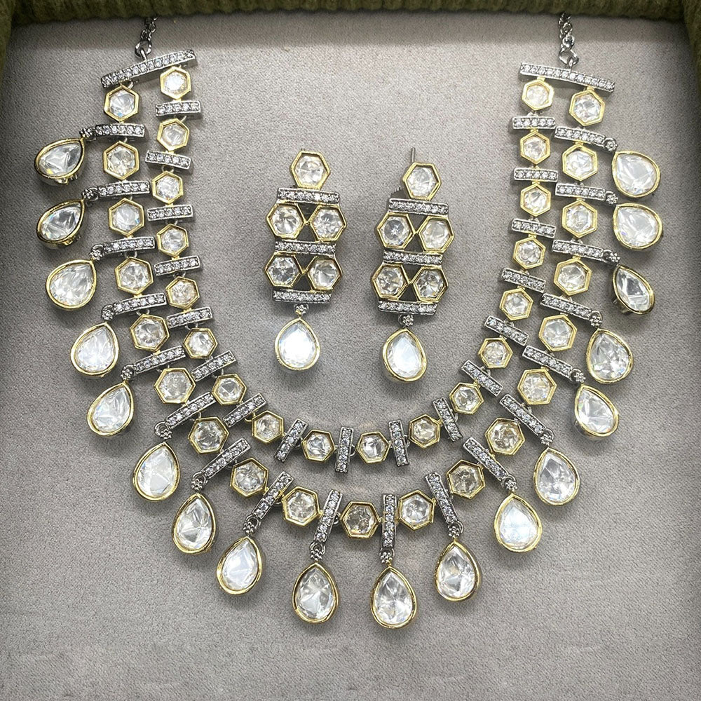 Amoliya Jewels 2 Tone Plated Polki Kundan Stone Necklace Set