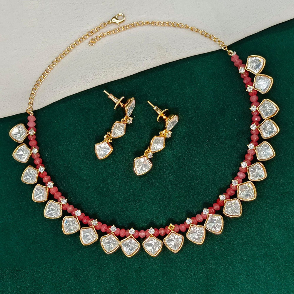 Amoliya Jewels Gold Plated Polki Kundan Stone And Pearls Necklace Set