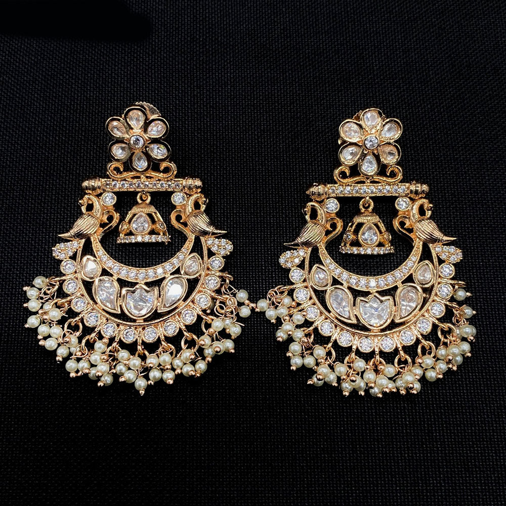 Amoliya Jewels Gold Plated Polki Kundan Stone And Beads Dangler Earrings