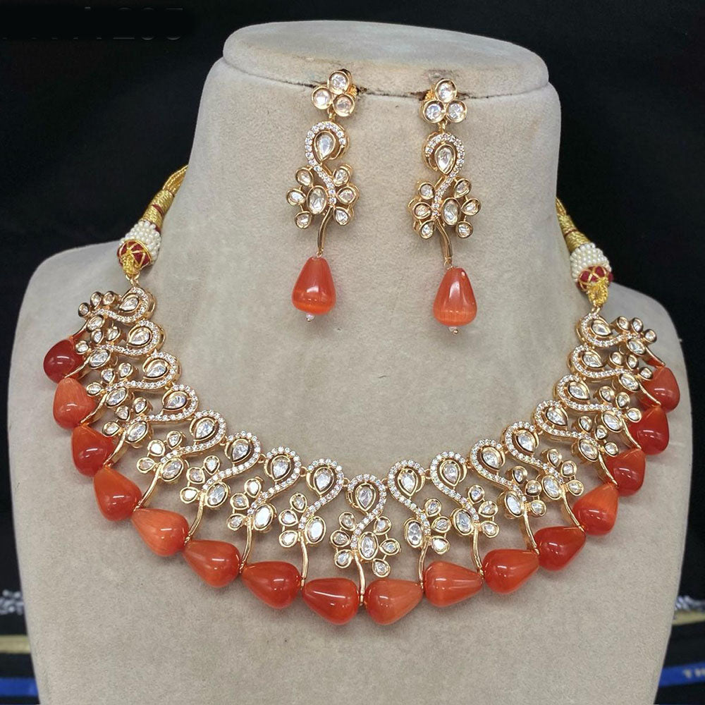 Amoliya Jewels Gold Plated Polki Kundan Stone And Beads Necklace Set