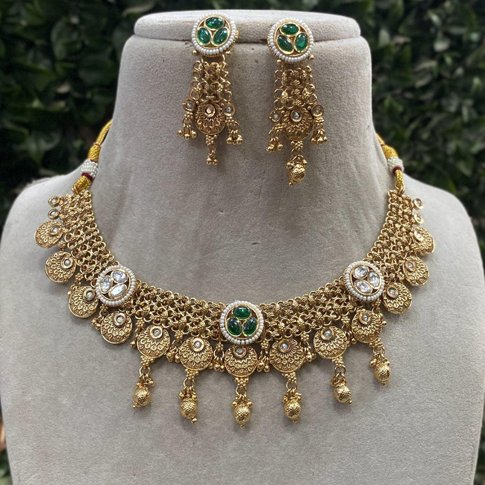 Amoliya Jewels Gold Plated Polki Kundan Stone Necklace Set