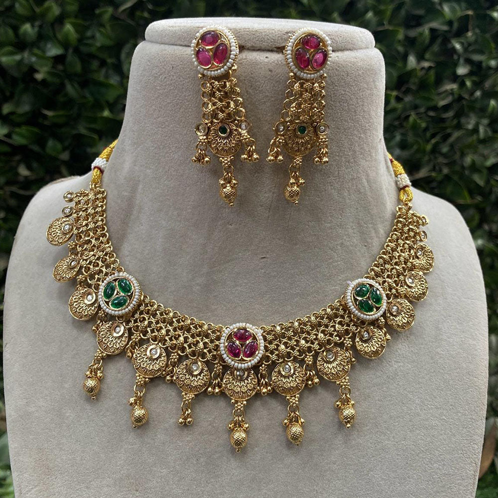 Amoliya Jewels Gold Plated Polki Kundan Stone Necklace Set