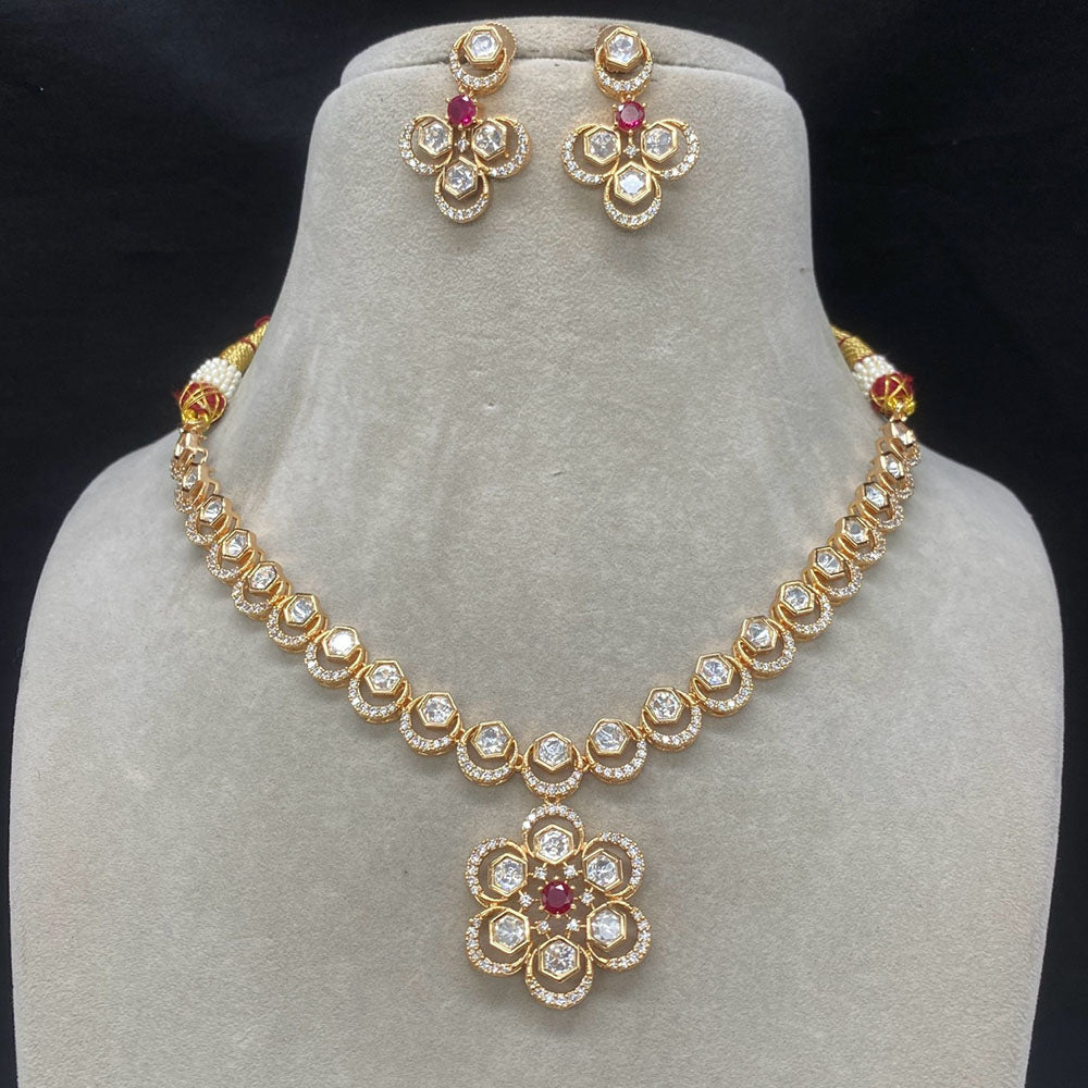 Amoliya Jewels Gold Plated Polki Kundan Stone Necklace Set