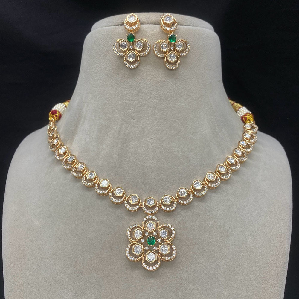 Amoliya Jewels Gold Plated Polki Kundan Stone Necklace Set