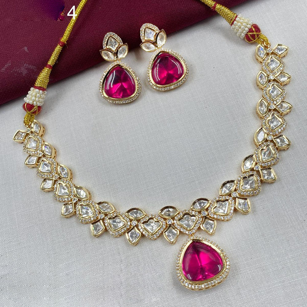 Amoliya Jewels Gold Plated Polki Kundan Stone Necklace Set