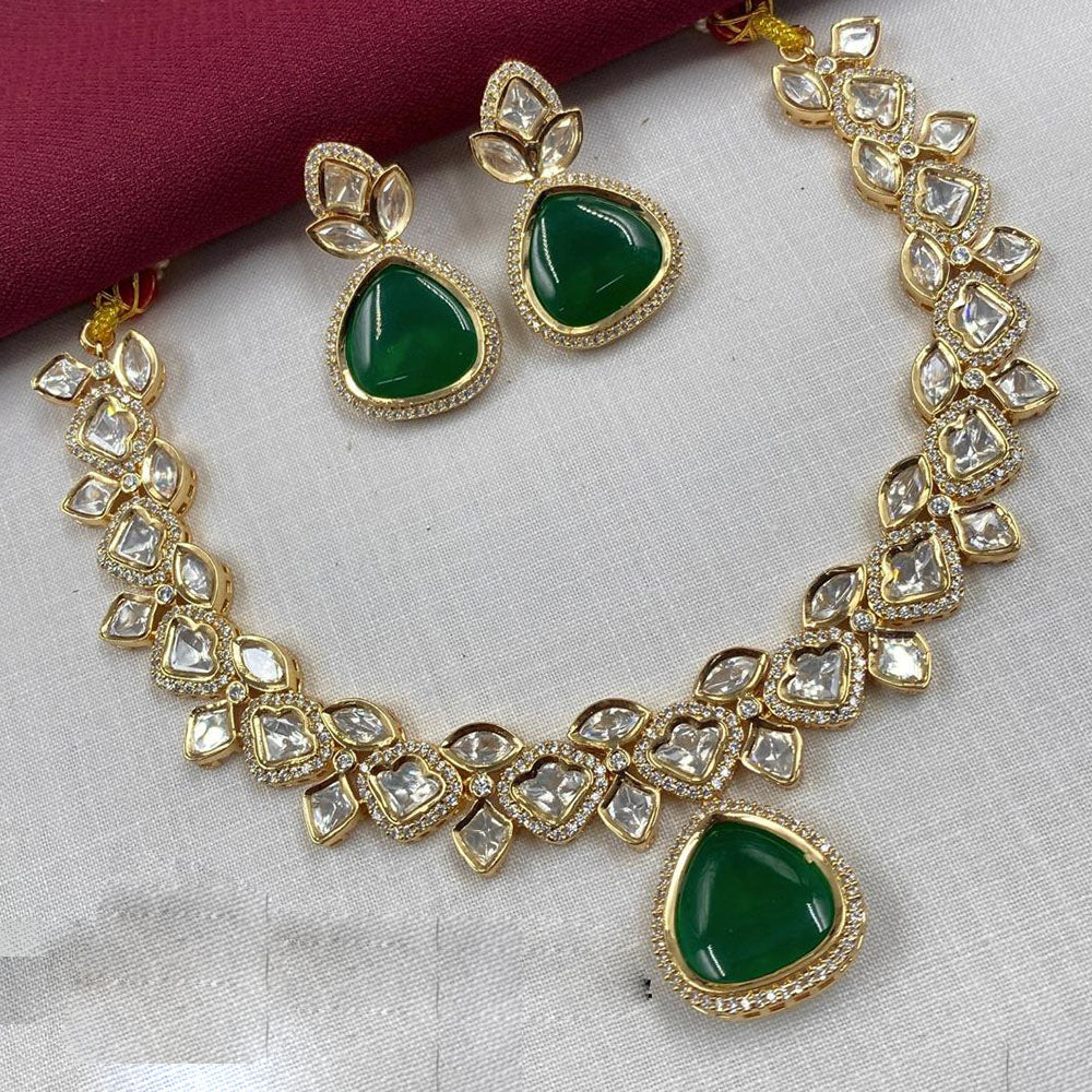 Amoliya Jewels Gold Plated Polki Kundan Stone Necklace Set