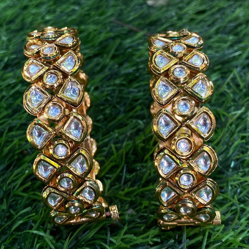 Amoliya Jewels Gold Plated Polki Kundan Stone Openable Bangles Set