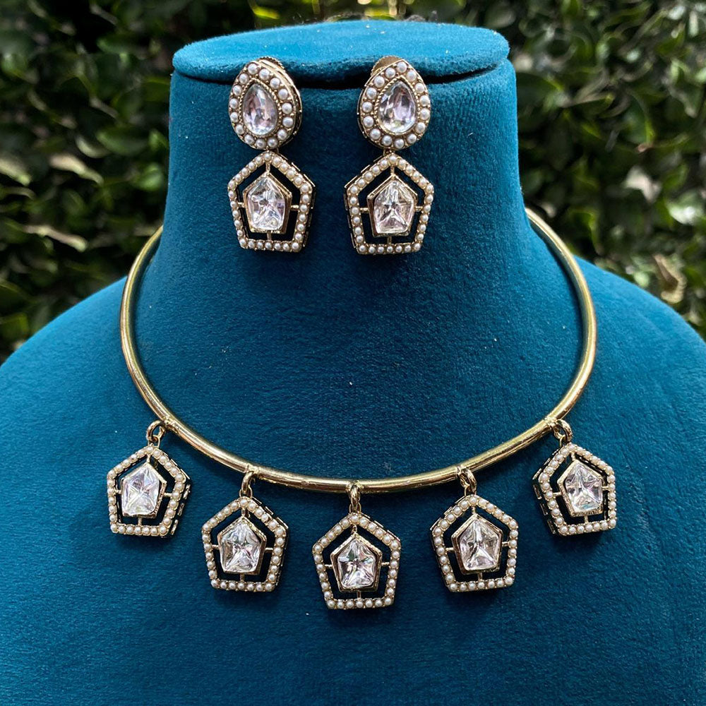 Amoliya Jewels Gold Plated Crystal Stone And Pearls Necklace Set