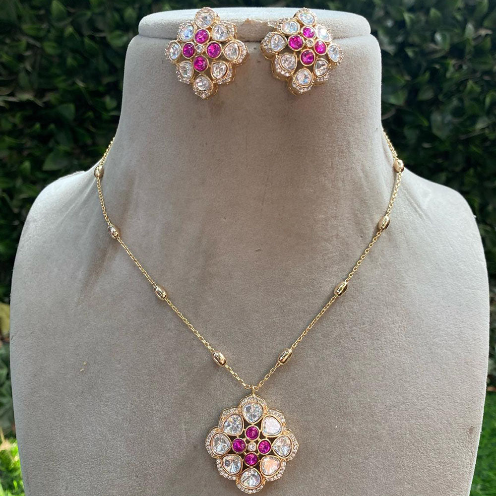 Amoliya Jewels Gold Plated Polki Kundan Stone Necklace Set