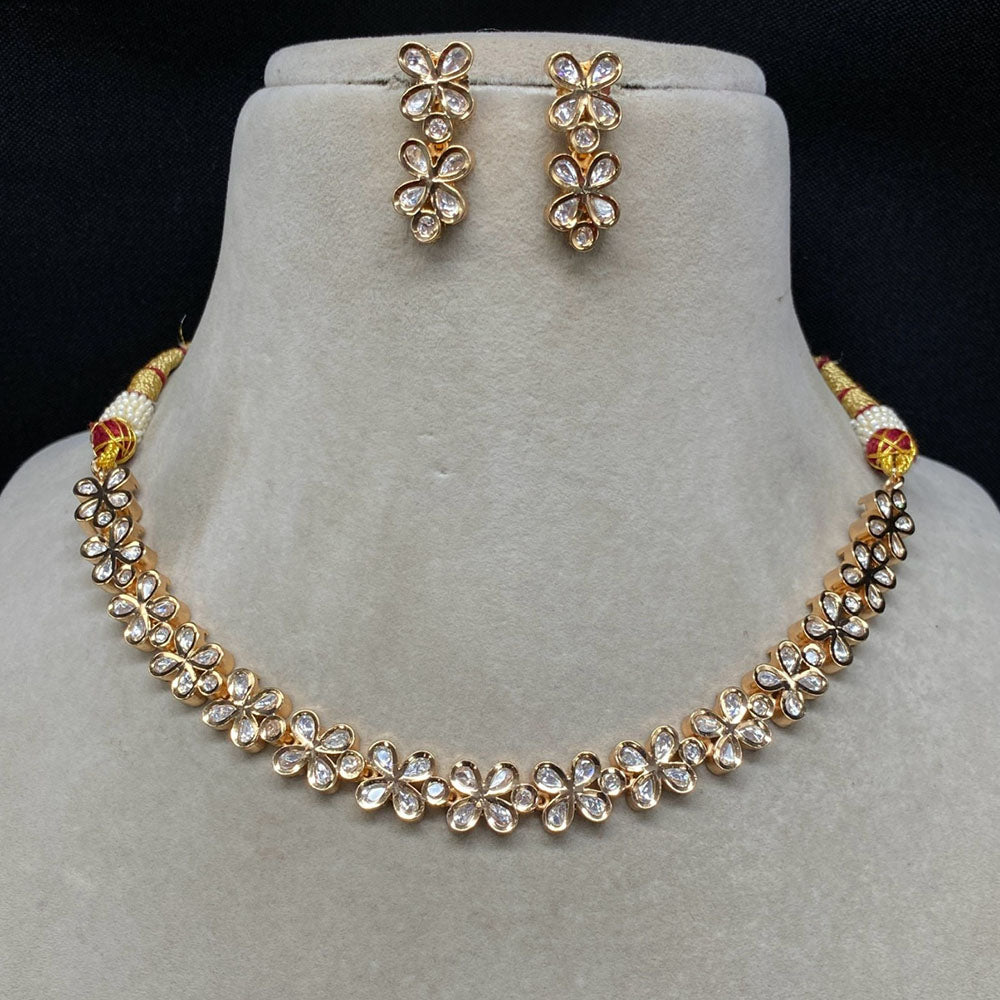 Amoliya Jewels Gold Plated Polki Kundan Stone Necklace Set
