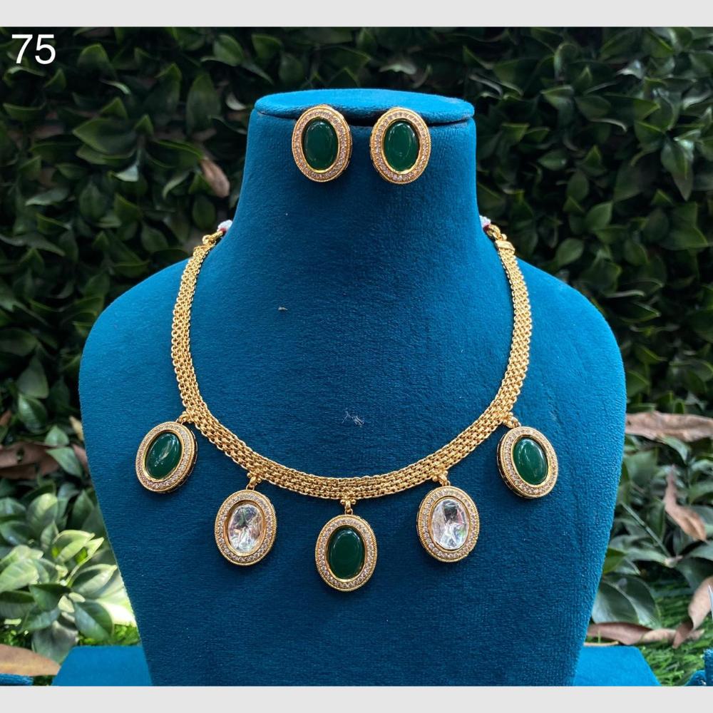 Amoliya Jewels Gold Plated Crystal Stone Necklace Set