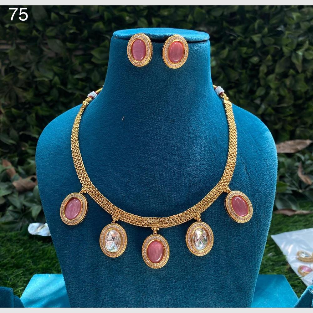 Amoliya Jewels Gold Plated Crystal Stone Necklace Set