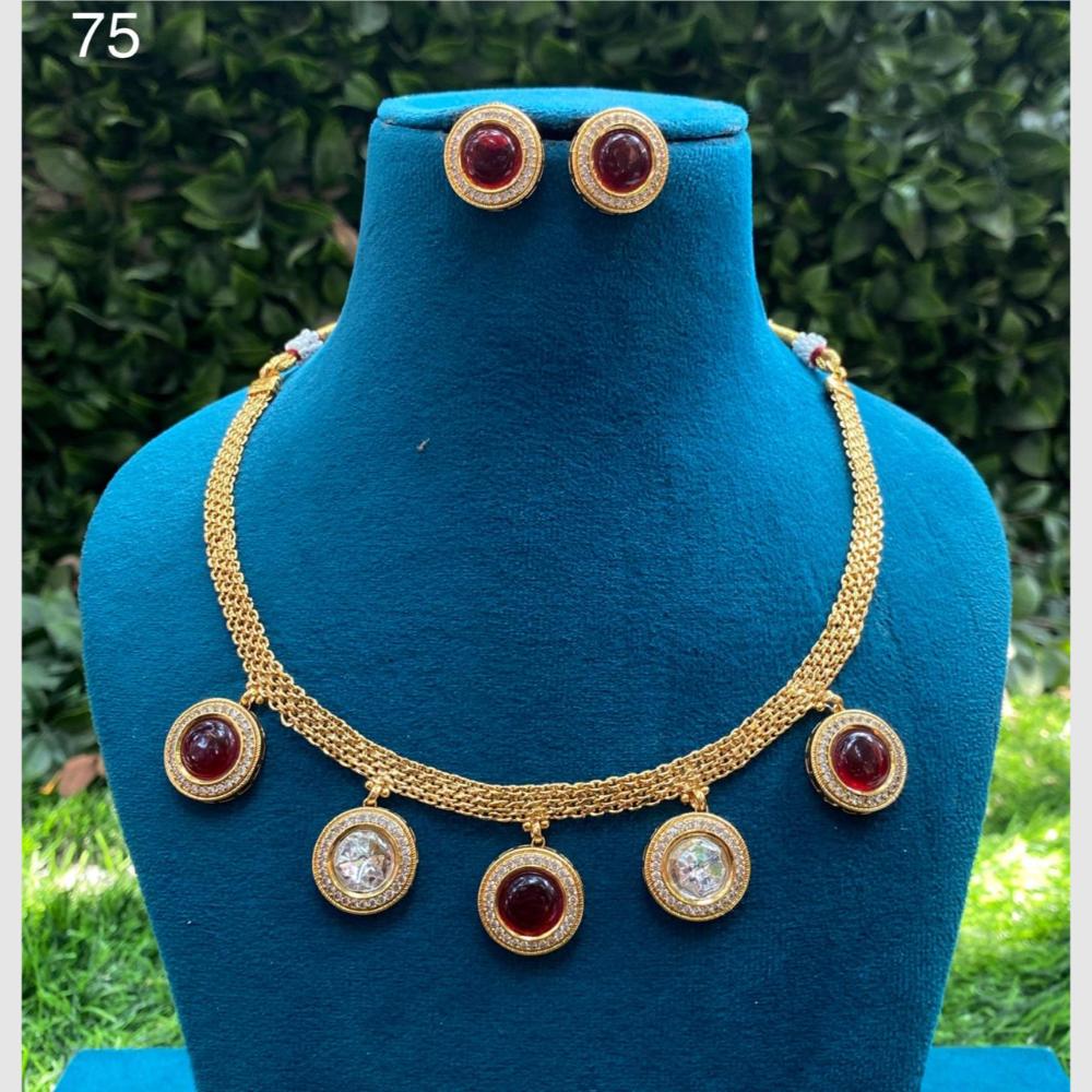 Amoliya Jewels Gold Plated Crystal Stone Necklace Set