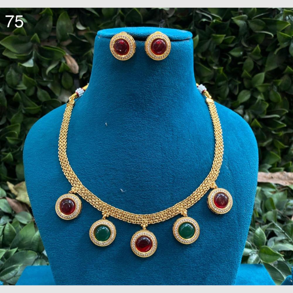 Amoliya Jewels Gold Plated Crystal Stone Necklace Set