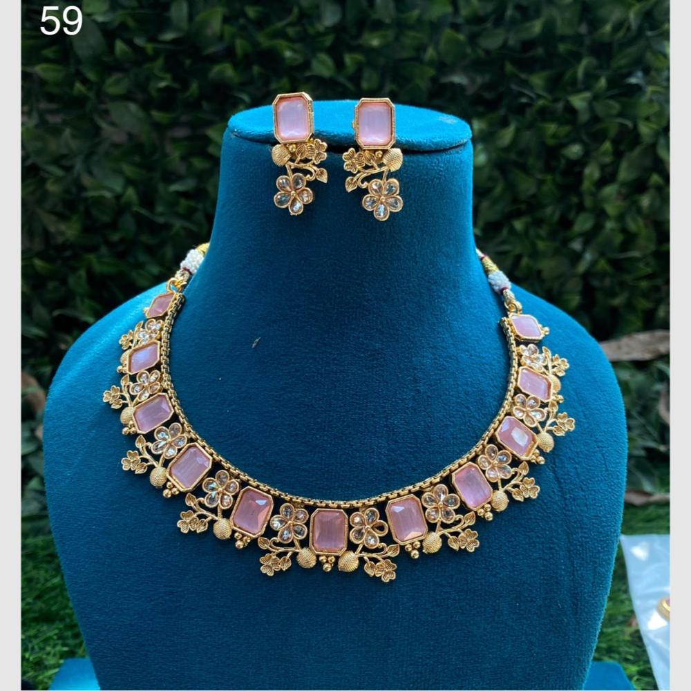 Amoliya Jewels Gold Plated Crystal Stone Necklace Set