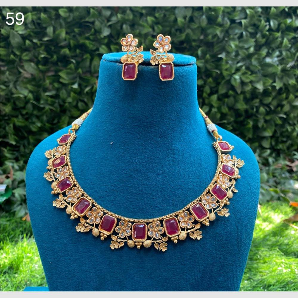 Amoliya Jewels Gold Plated Crystal Stone Necklace Set