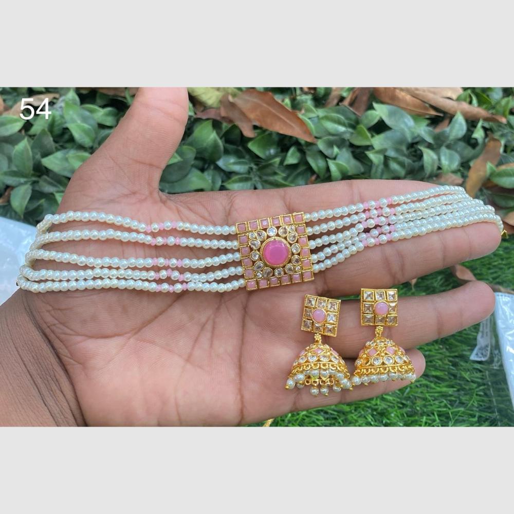 Amoliya Jewels Gold Plated Pota Stone And Pearls Choker Necklace Set