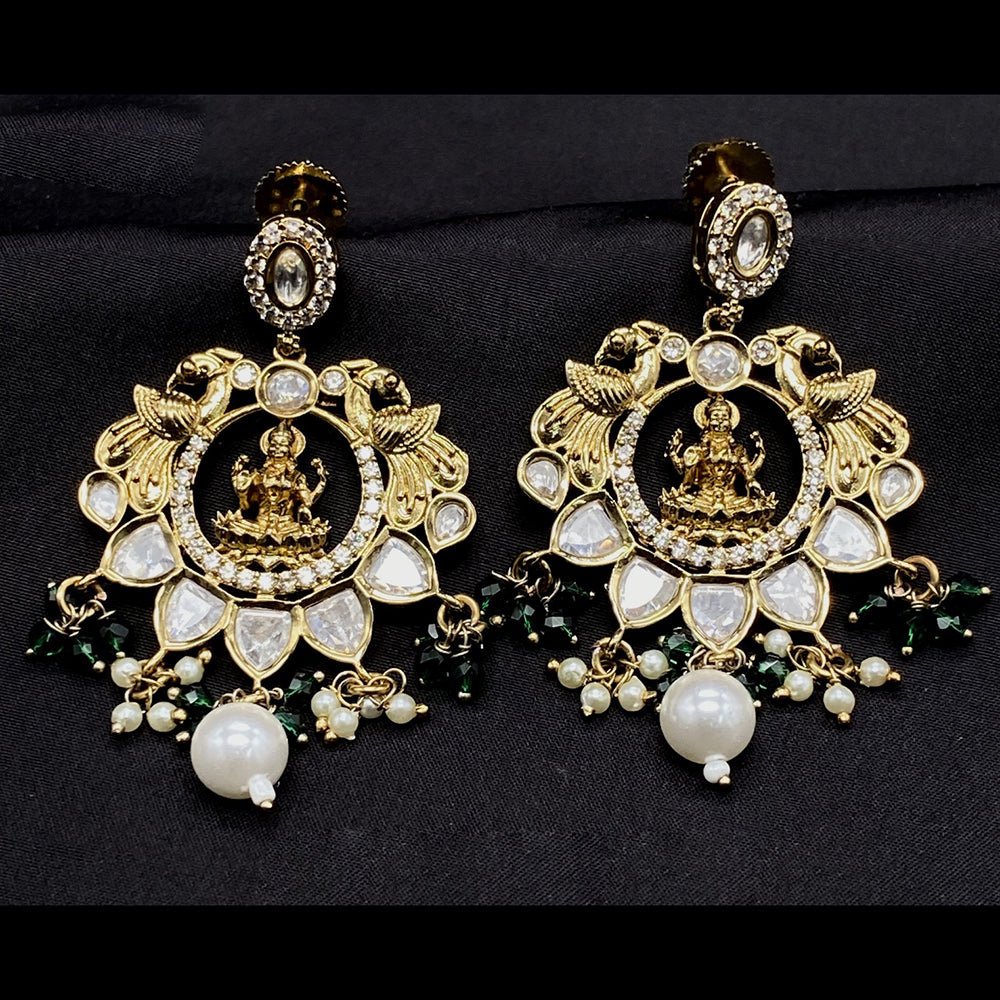 Amoliya Jewels Gold Plated Polki Kundan Stone And Beads Temple Dangler Earrings