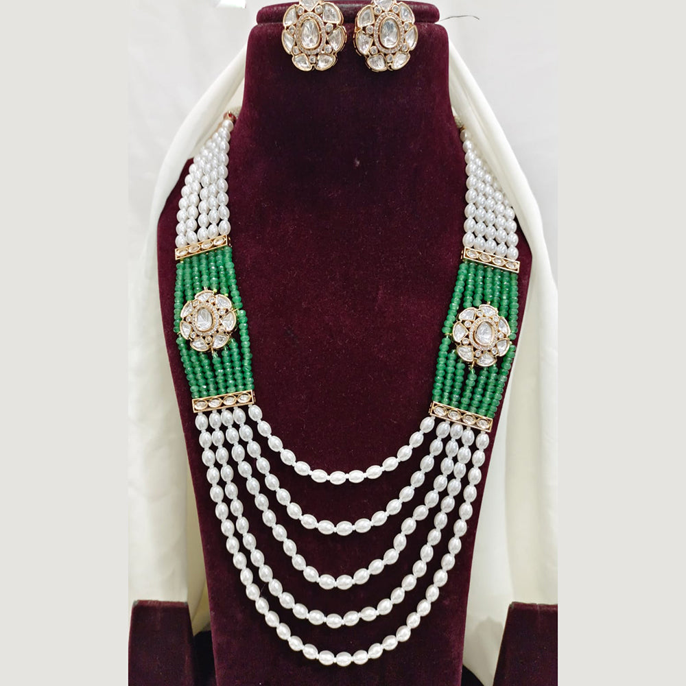 Amoliya Jewels Gold Plated Polki Kundan Stone And Pearls Long Necklace Set