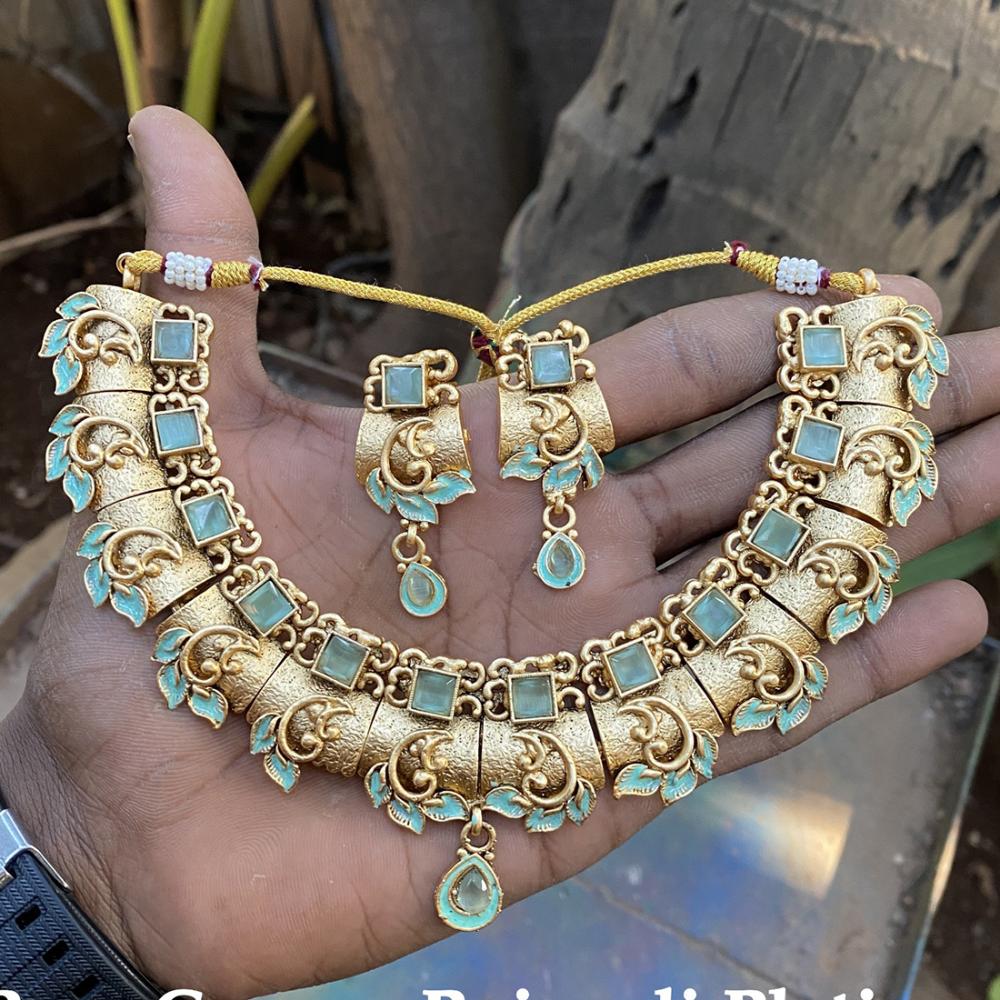 Amoliya Jewels Gold Plated Crystal Stone And Meenaakari Necklace Set