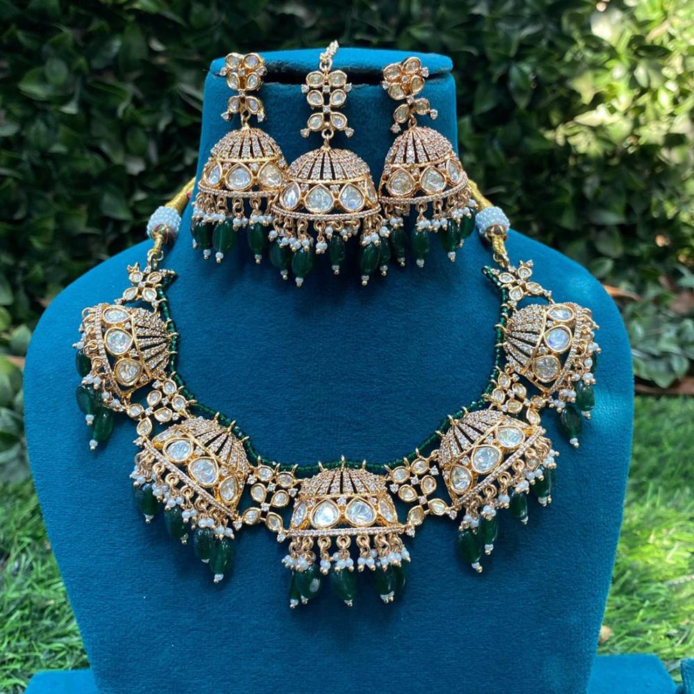 Amoliya Jewels Gold Plated Polki Kundan And Beads Necklace Set