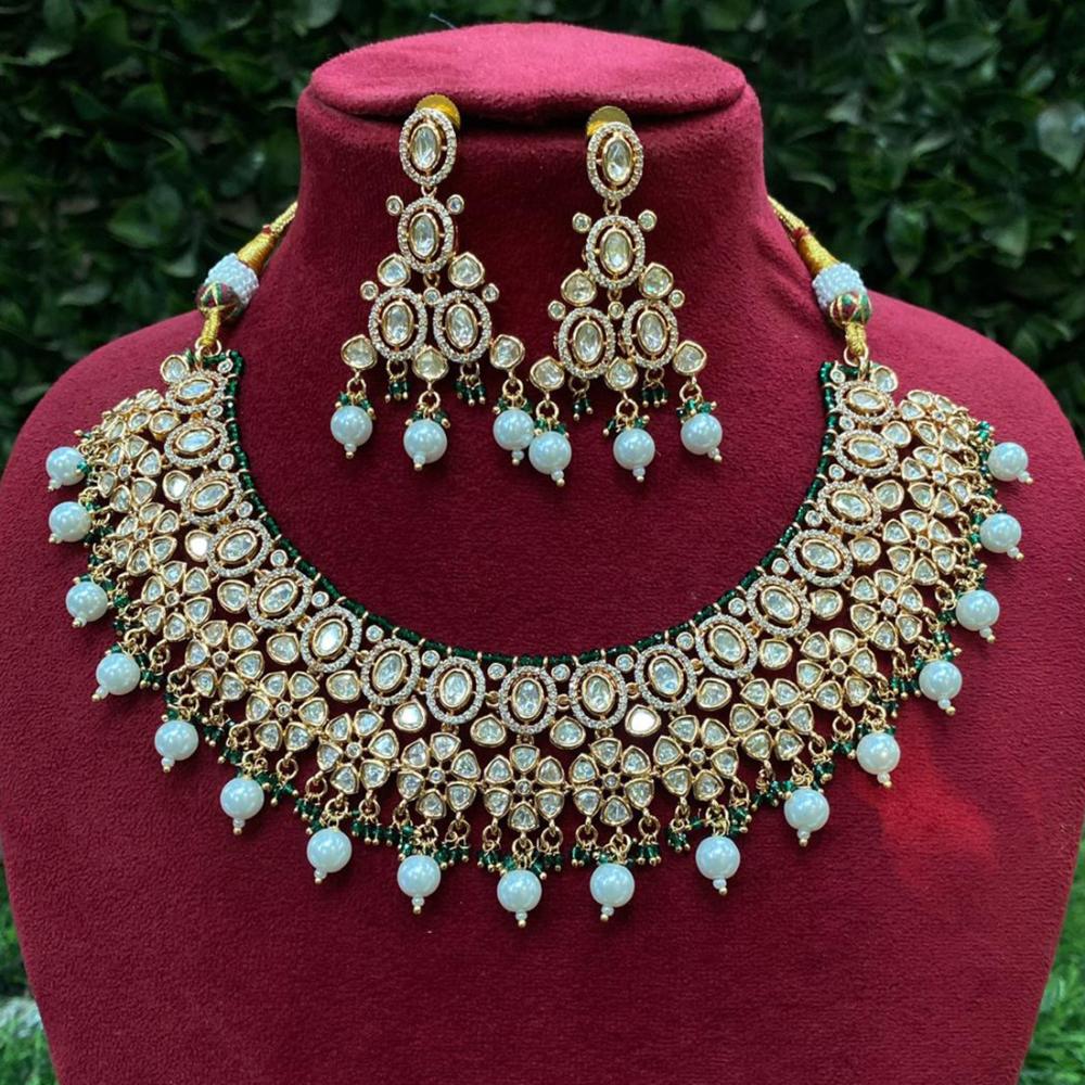 Amoliya Jewels Gold Plated Polki Kundan And Beads Necklace Set