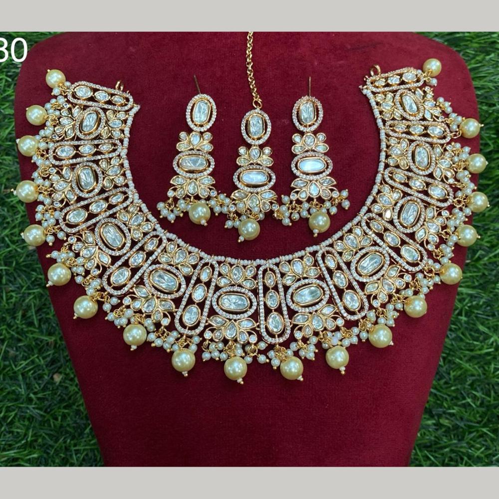 Amoliya Jewels Gold Plated Polki Kundan And Beads Necklace Set