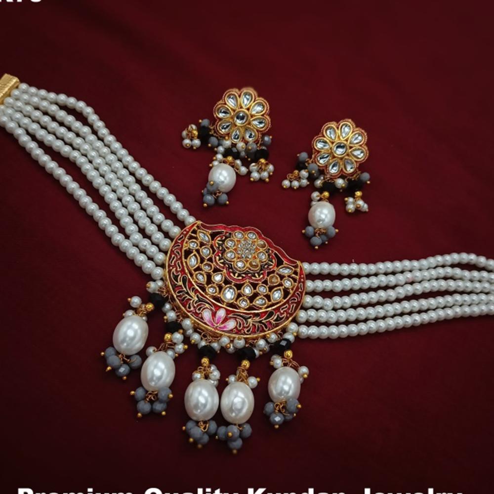 Amoliya Jewels Gold Plated Kundan And Meenaakari Choker Necklace Set