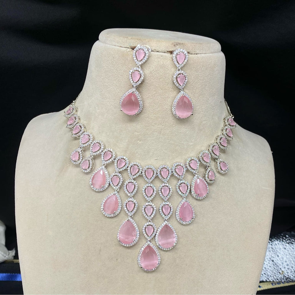 Amoliya Jewels Gold Plated American Dimond Necklace Set