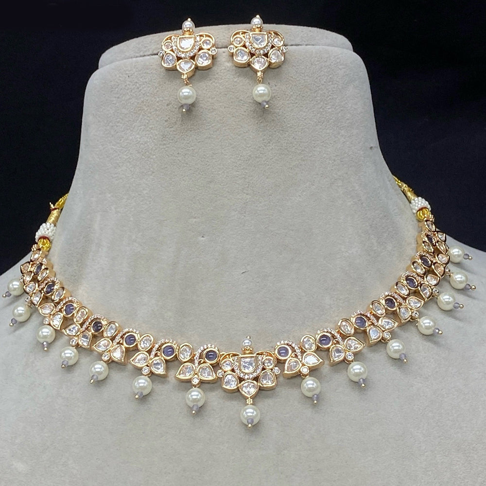 Amoliya Jewels Gold Plated Polki Kundan Necklace Set