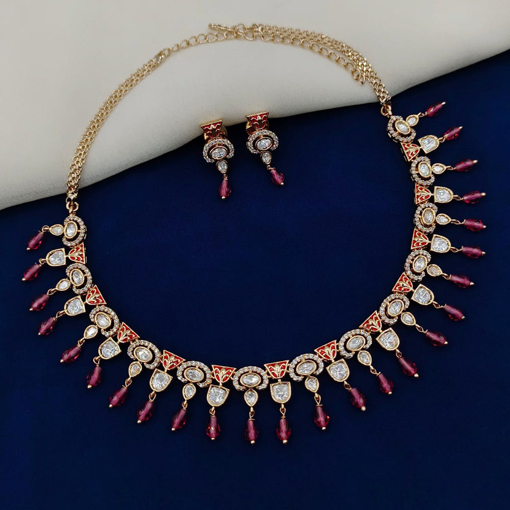 Amoliya Jewels Gold Plated Polki Kundan Necklace Set