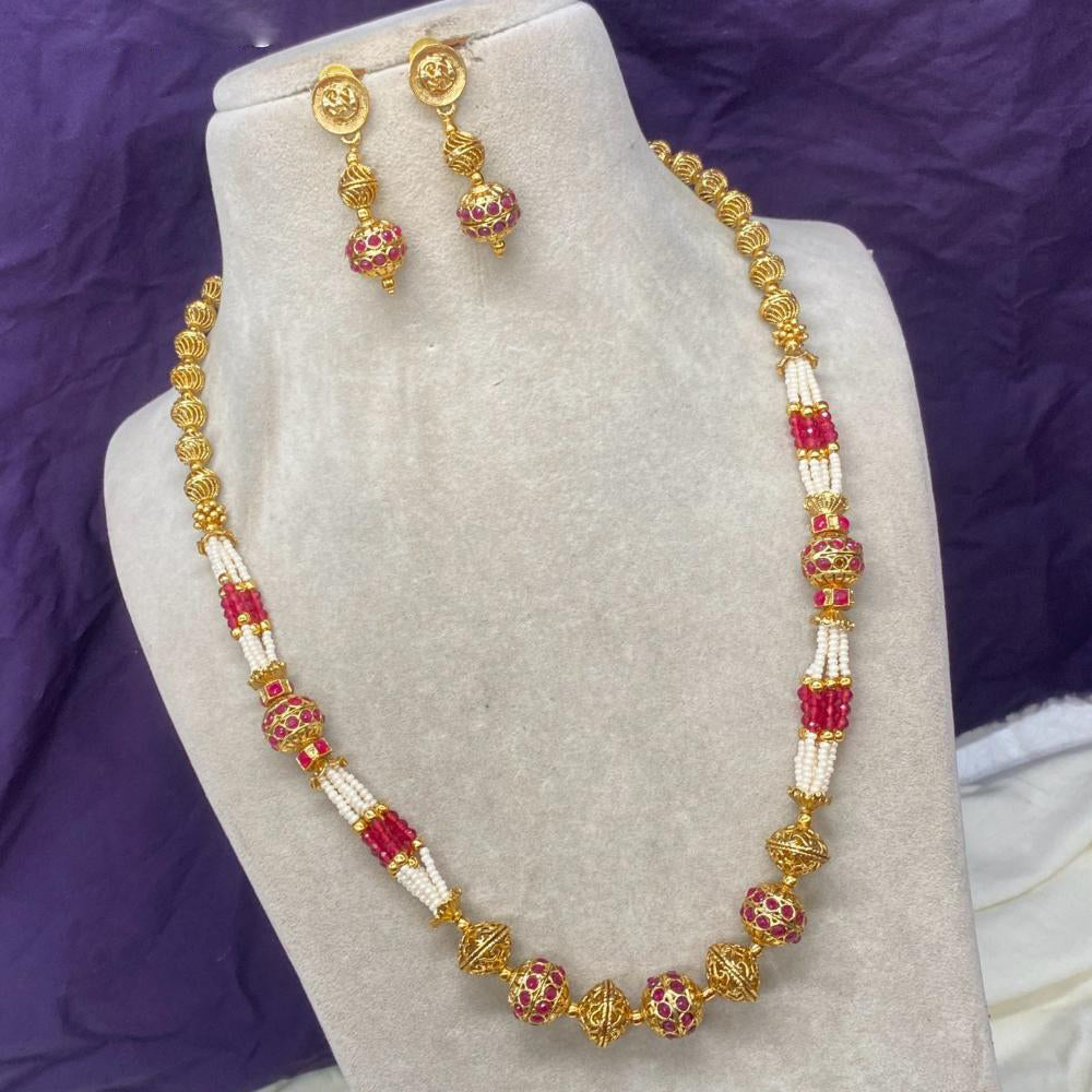 Amoliya Jewels Gold Plated Pota Stone And Pearls Necklace Set