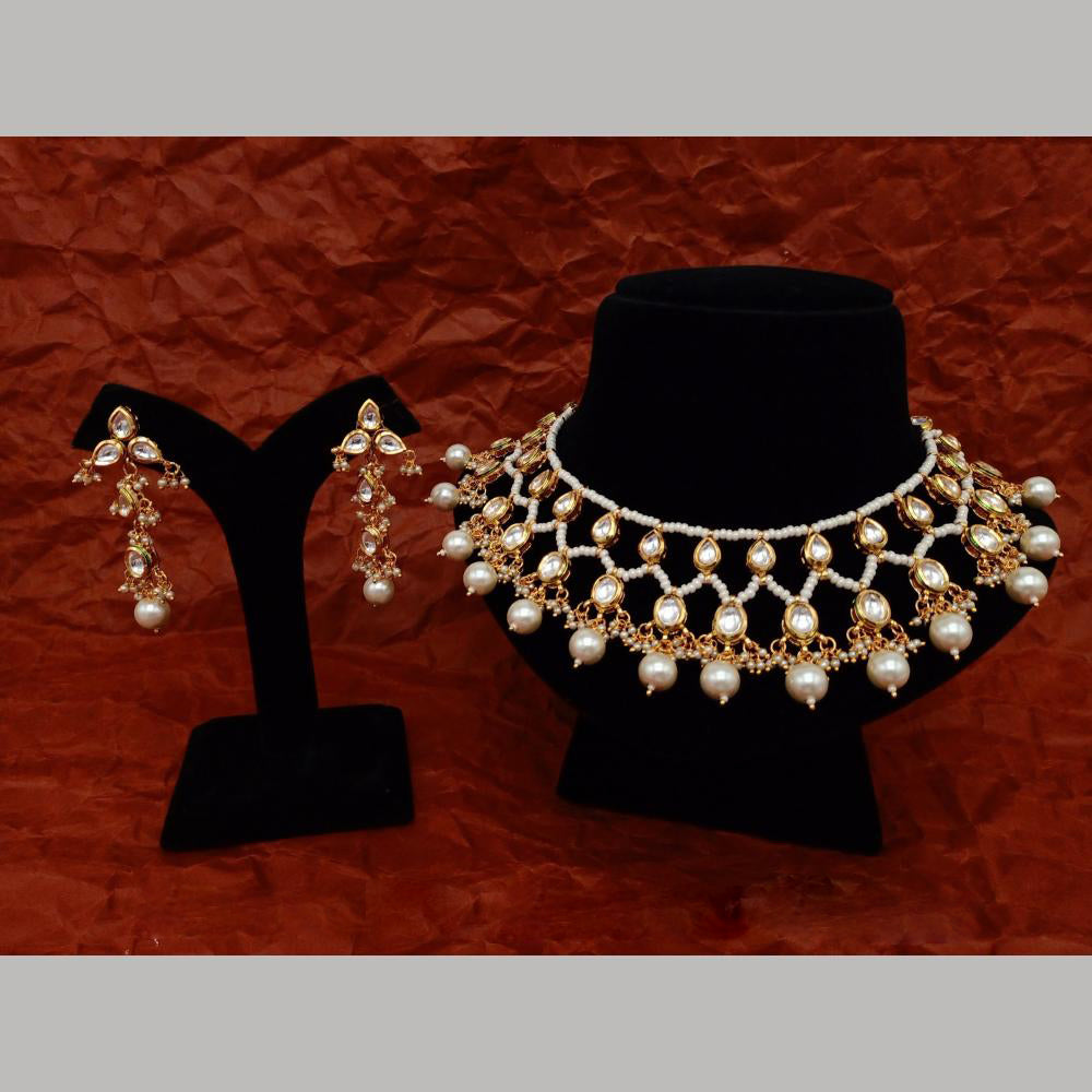 Amoliya Jewels Gold Plated Kundan Stone And Pearls Necklace Set