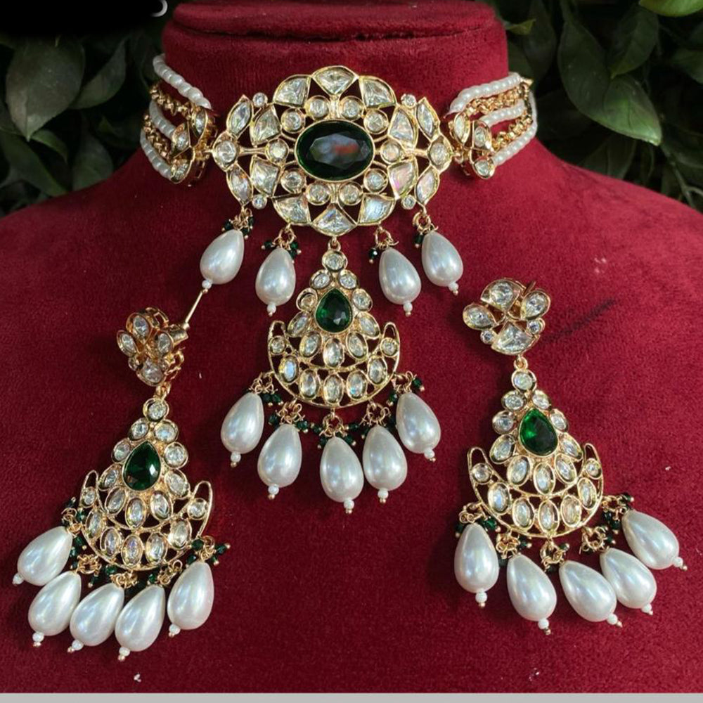 Amoliya Jewels Gold Plated Polki Kundan And Pearls Choker Necklace Set