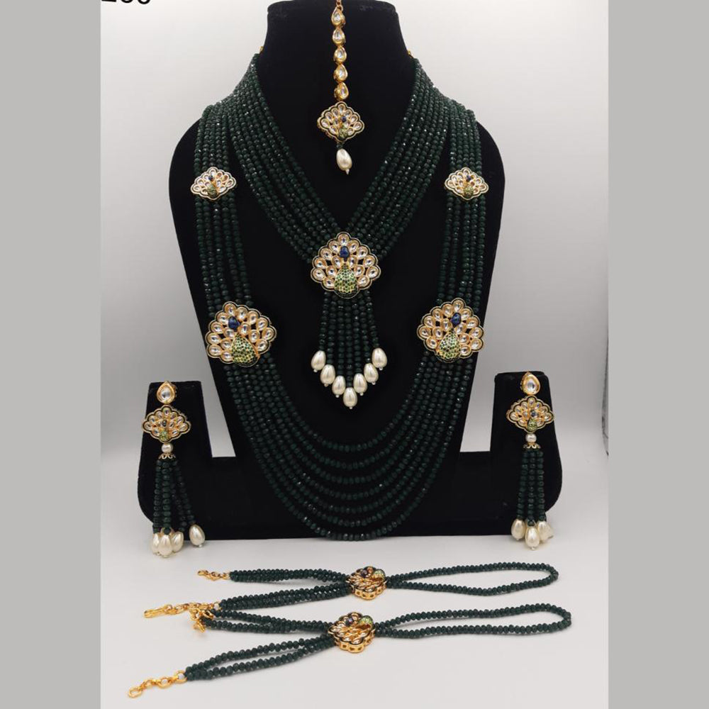 Amoliya Jewels Gold Plated Kundan Stone And Beads Semi Bridal Necklace Set