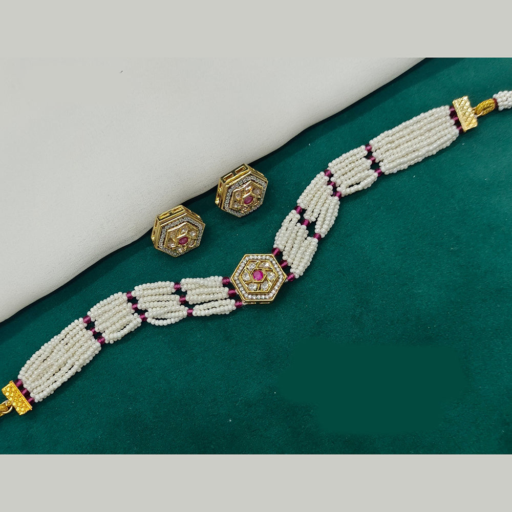 Amoliya Jewels Gold Plated Polki Kundan Stone And Pearl Choker Necklace Set