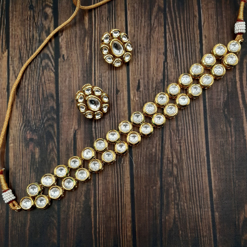 Amoliya Jewels Gold Plated Kundan Stone Choker Necklace Set