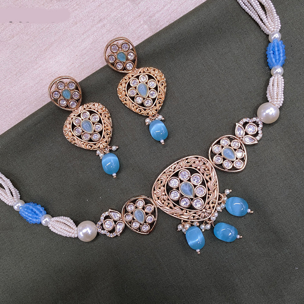 Amoliya Jewels Gold Plated Polki Kundan Stone And Pearl Choker Necklace Set