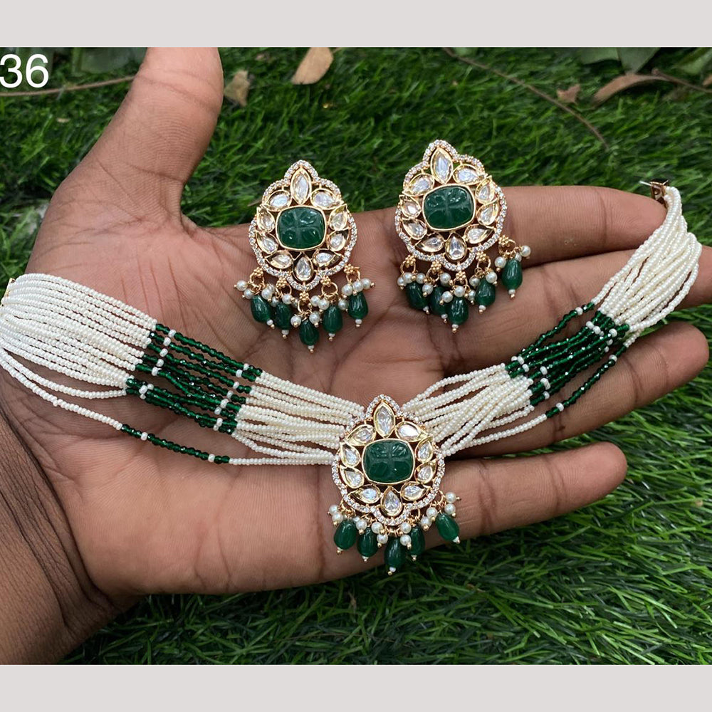 Amoliya Jewels Gold Plated Polki Kundan Stone And Pearl Choker Necklace Set