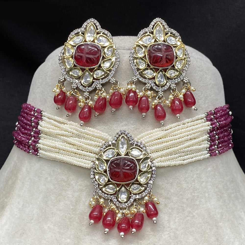Amoliya Jewels Polki Kundan Stone And Pearl Choker Necklace Set