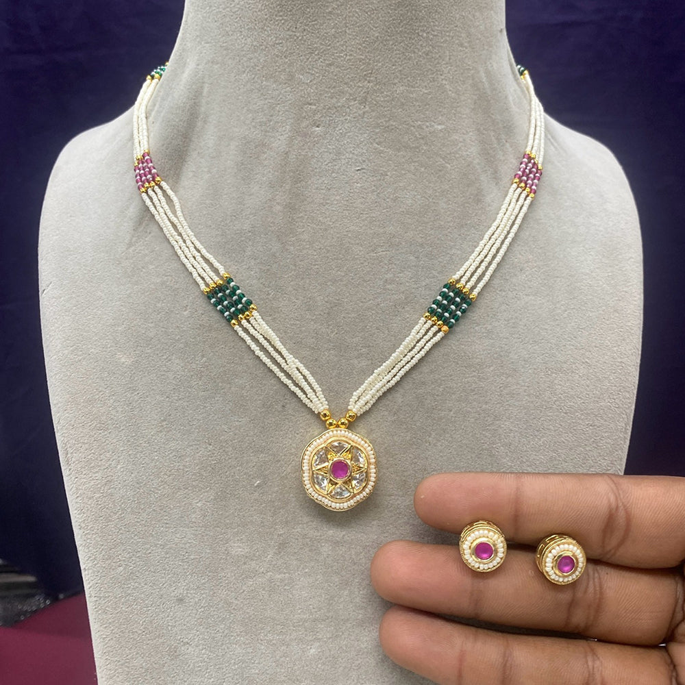 Amoliya Jewels Gold Plated Polki Kundan Stone And Pearl Necklace Set