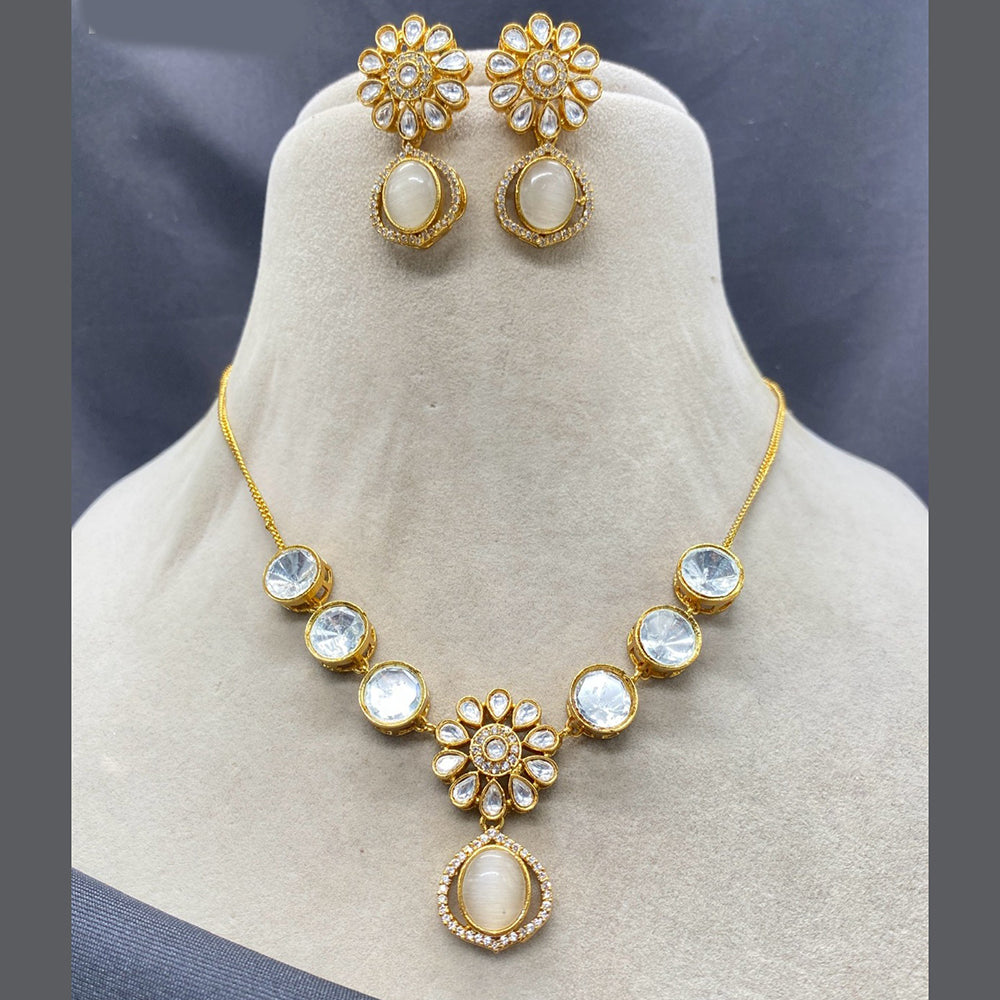 Amoliya Jewels Gold Plated Polki Kundan Stone Necklace Set