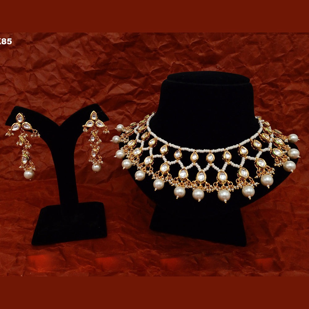 Amoliya Jewels Gold Plated Polki Kundan Stone And Pearl Choker Necklace Set